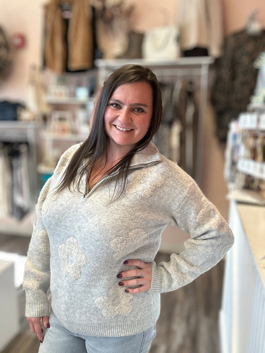 Floral Half Zip Sweater