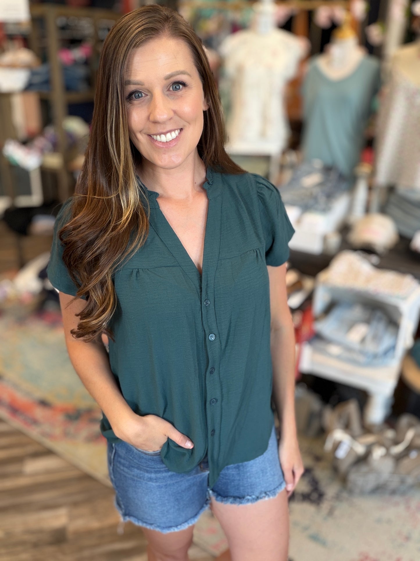 Frilled Neck Button Down Shirt