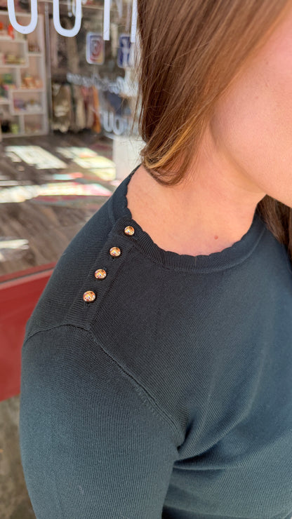 Emerald Studded Shoulder Long Sleeve