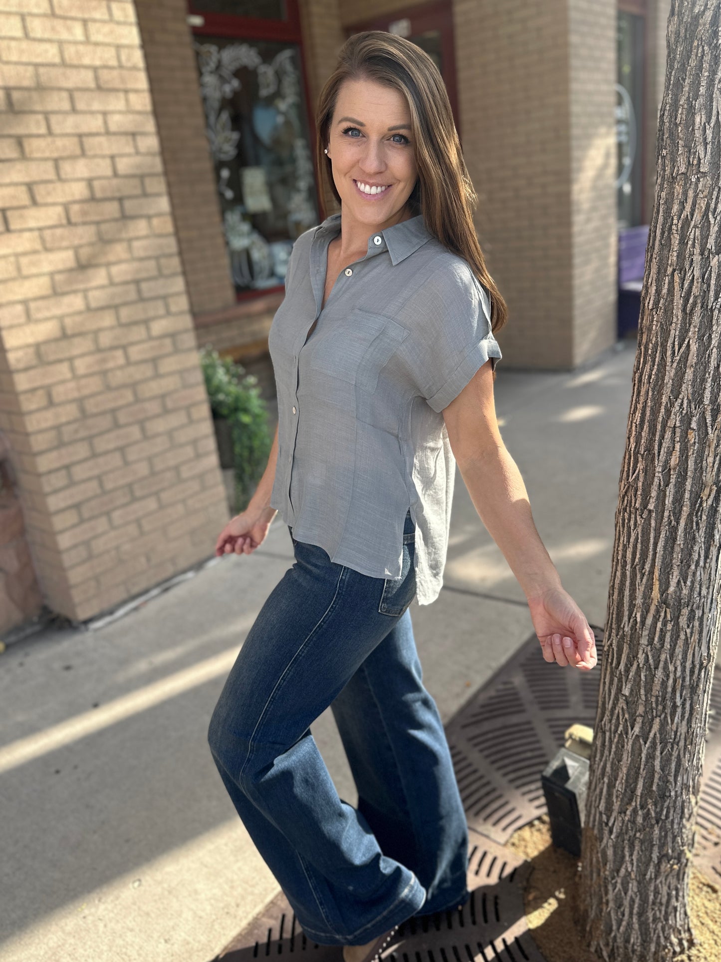 Sheer Raw Edge Button Up