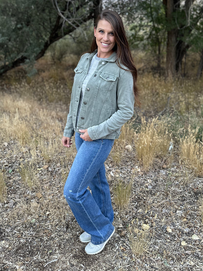 Olive Washed Button Up Jacket