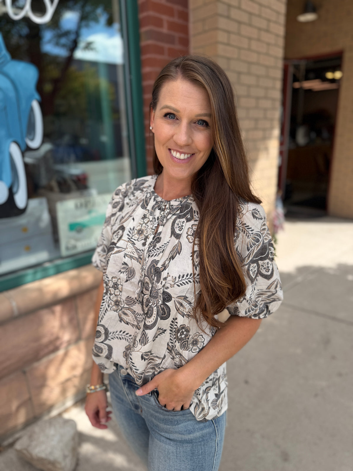 Pintuck Floral Blouse