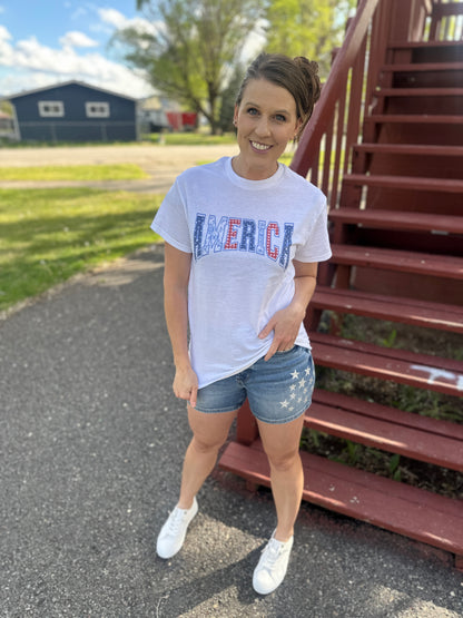 America Faux Applique Short Sleeve