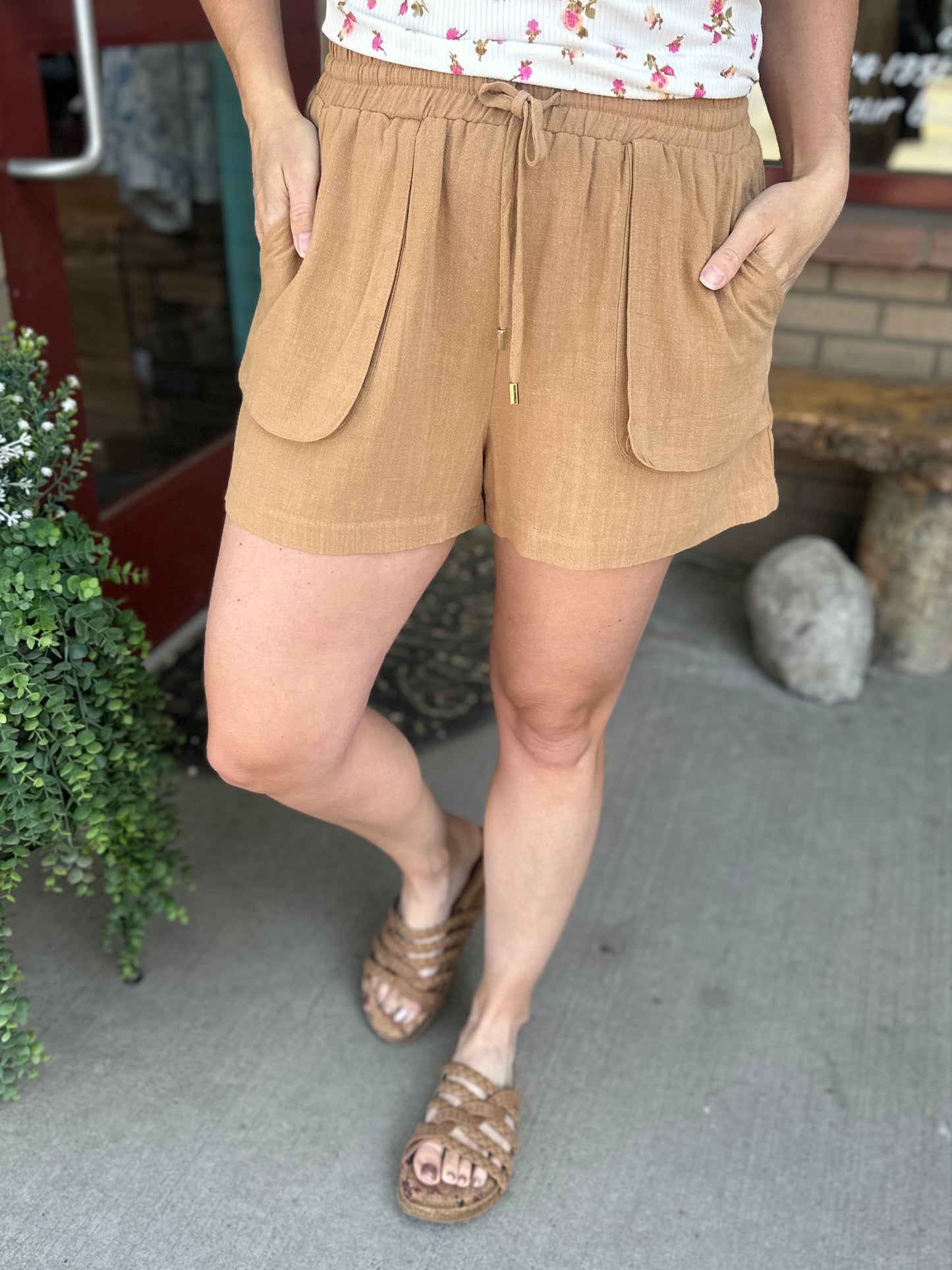 Camel Linen Shorts