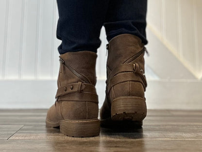 Brown Buckle Bootie