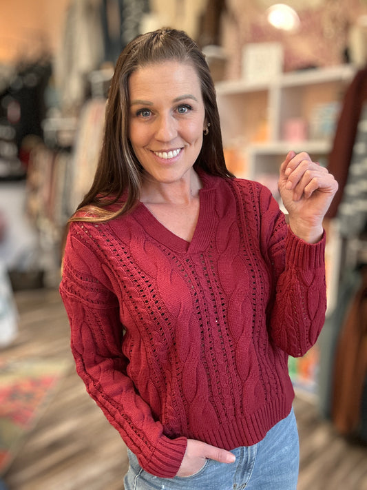 Rosewood Classic Cable Knit Sweater