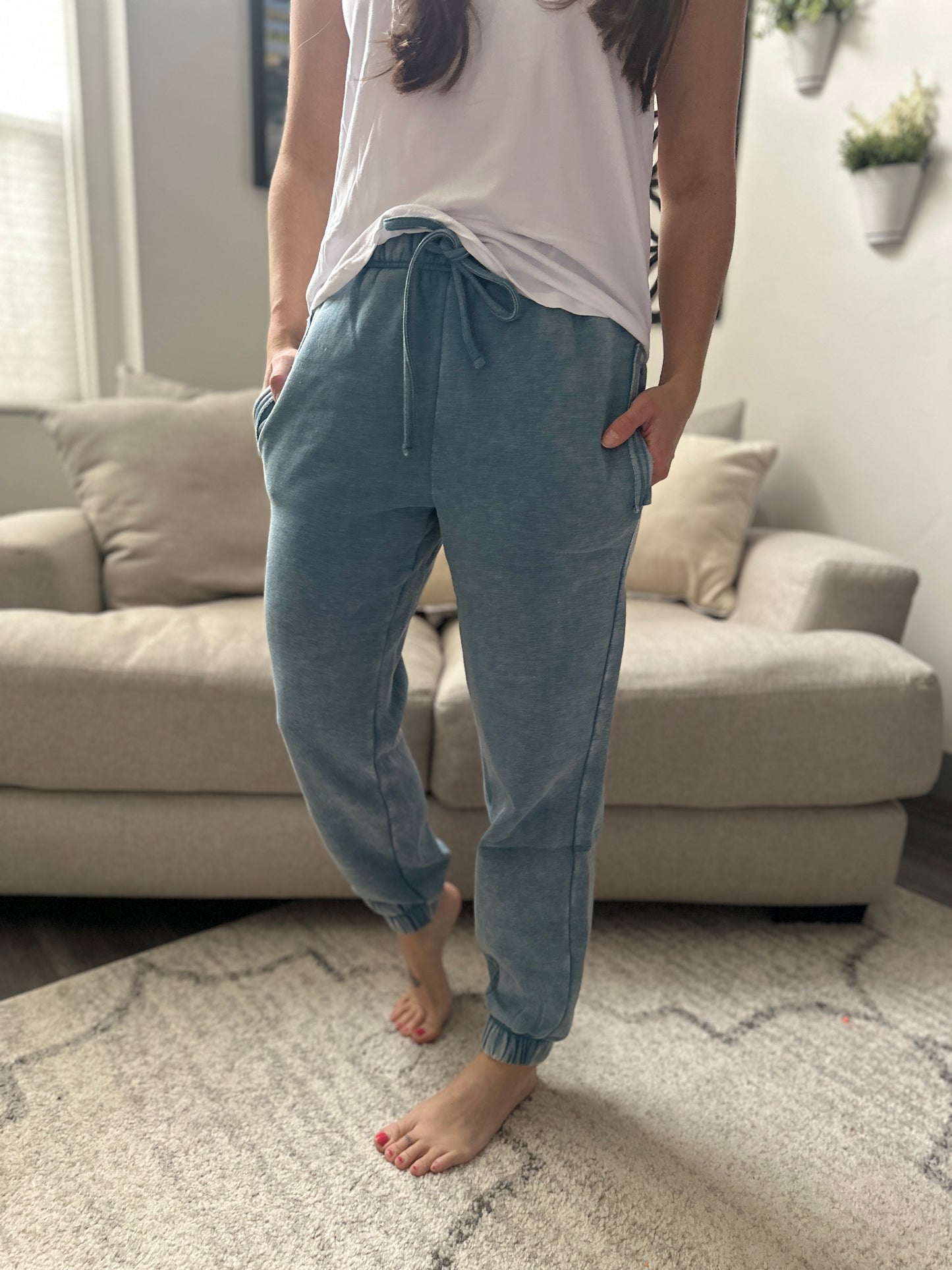 Acid Wash Fleece Sweatpants with Pocket Detail