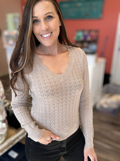Scallop Neck Pointelle Sweater