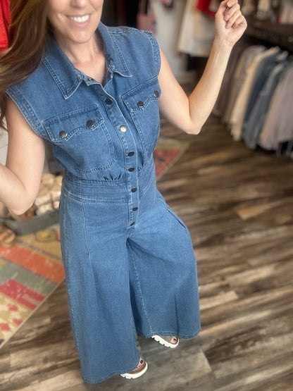 Denim Wide Leg Jumpsuit