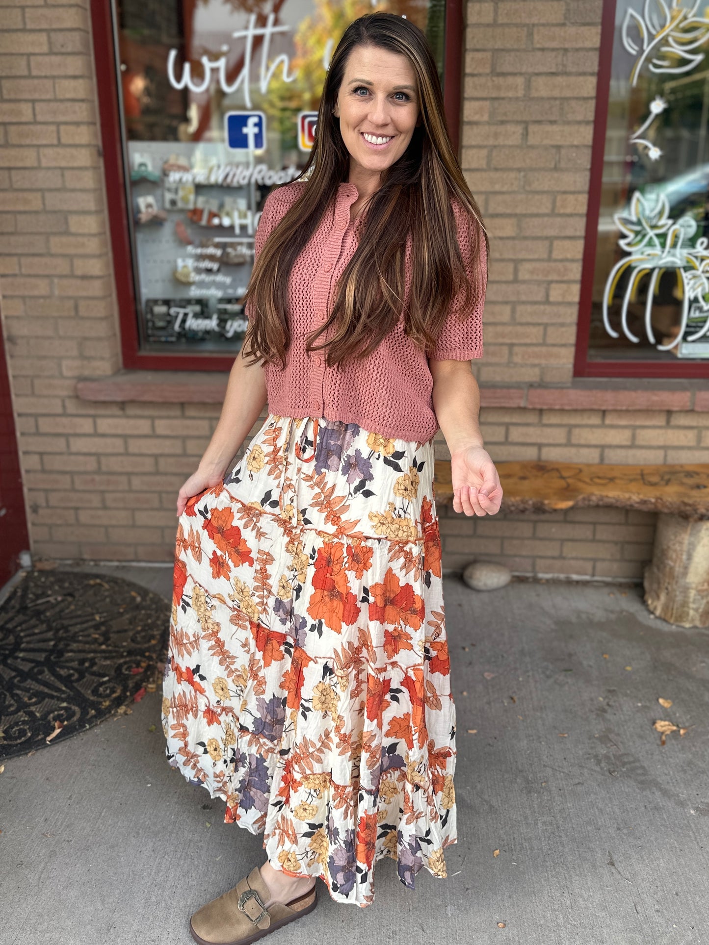Rust Floral Ruffle Skirt