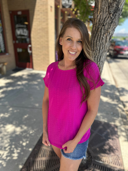 Magenta Eyelet Short Sleeve