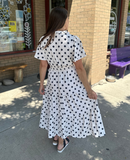 Polkadot Smocked Waist Tiered Maxi Dress