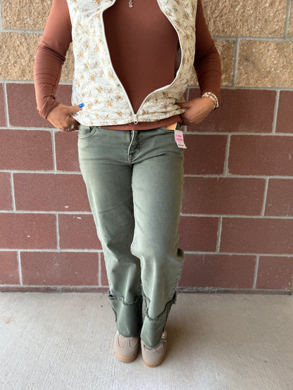 Burnt Olive Wide Leg Cuffed Pants