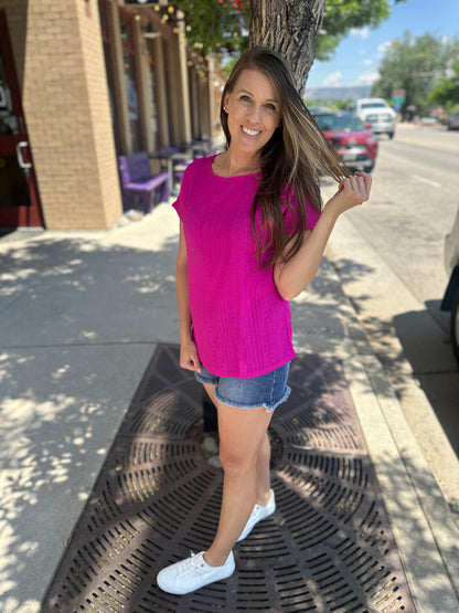 Magenta Eyelet Short Sleeve