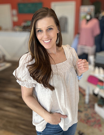Oatmeal Smocked Top