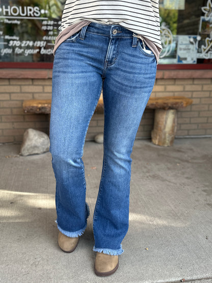 Low Rise Frayed "Reggie" Baby Bootcut Jeans