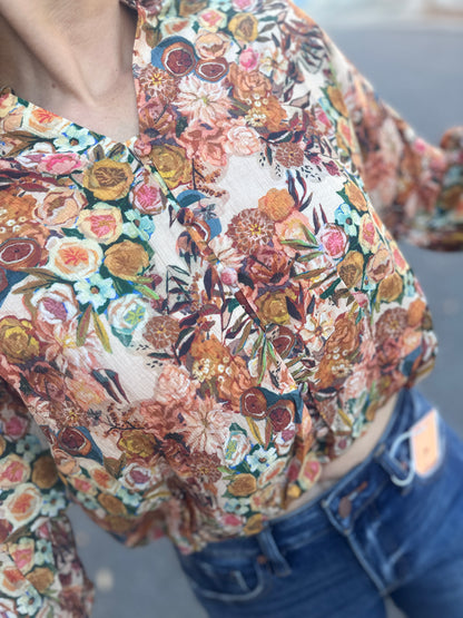 Floral Cropped Button Long Sleeve