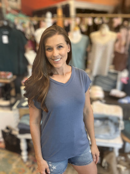 V Neck Cap Sleeve Knit Top