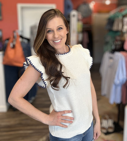 Mini Waffle Textured Ruffle Cap Sleeve