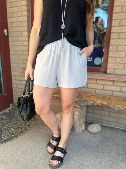 Dusty Blue Linen Blend Shorts