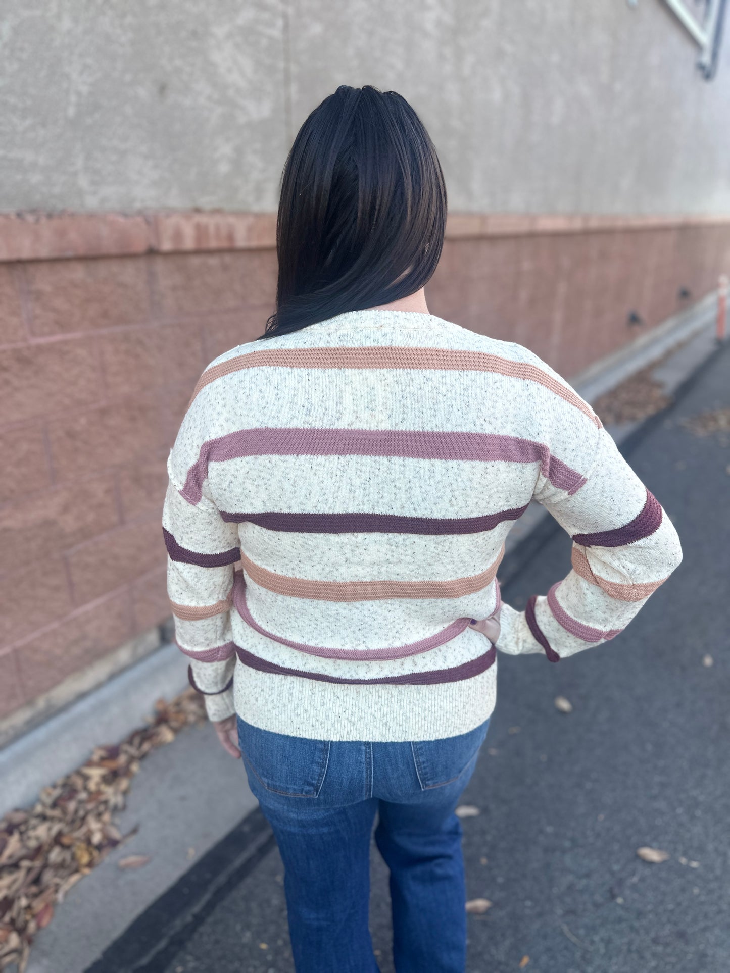 Oatmeal and Rose Striped Sweater