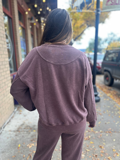 Dark Cherry Waffle Contrast Sweatshirt