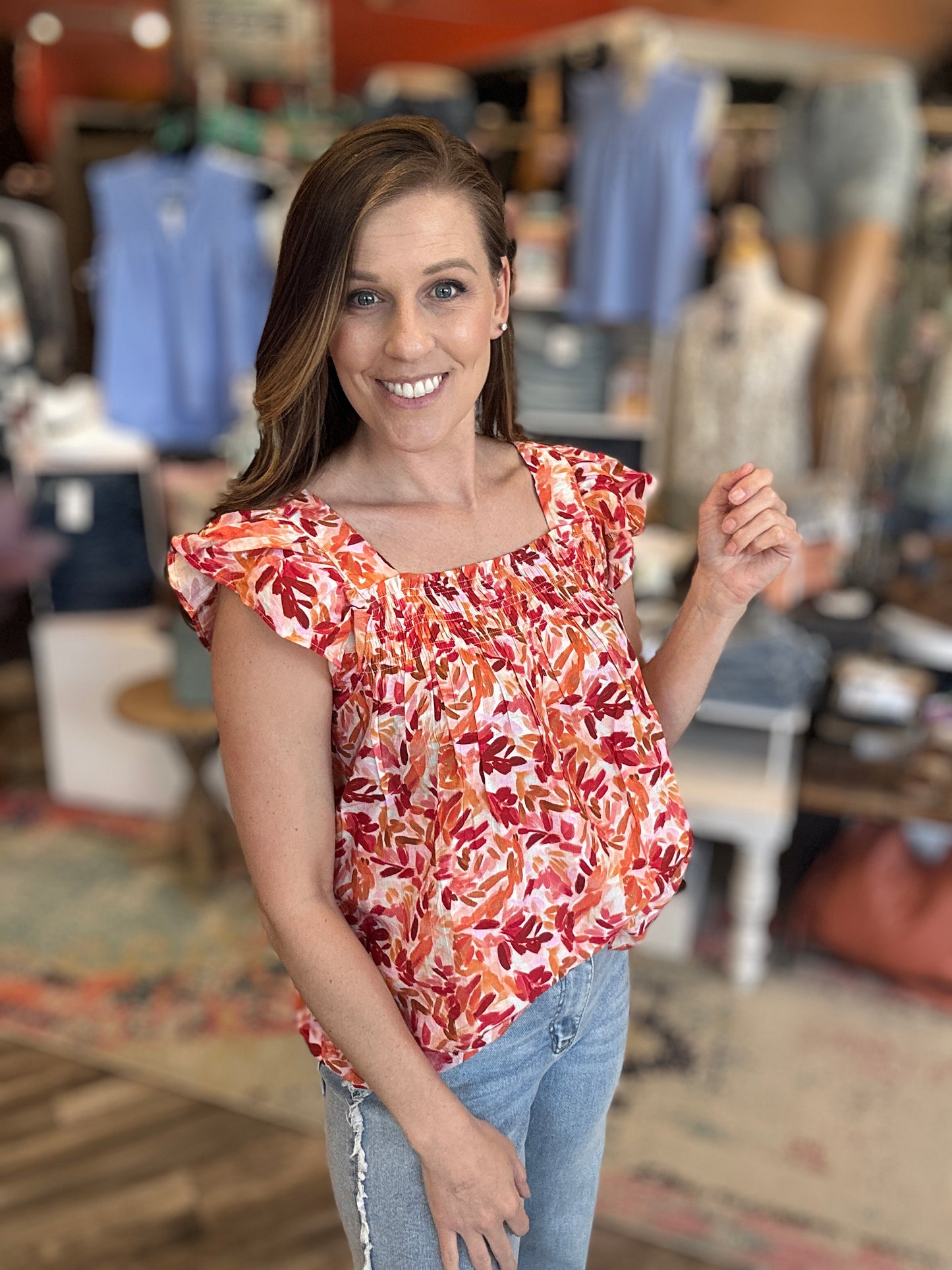 Coral Flutter Sleeve Blouse