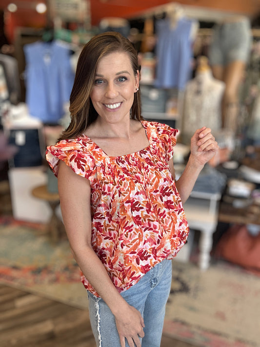 Coral Flutter Sleeve Blouse