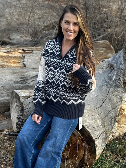 Jacquard Half Zip Sweater