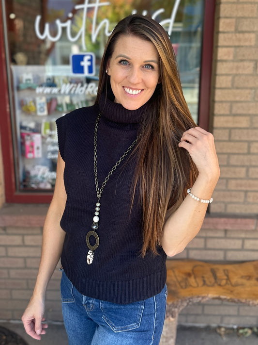 Black Knit Turtle Neck Top