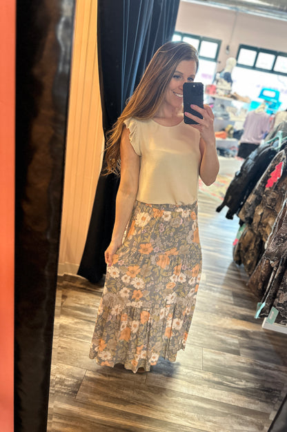 Grey and Peach Floral Skirt