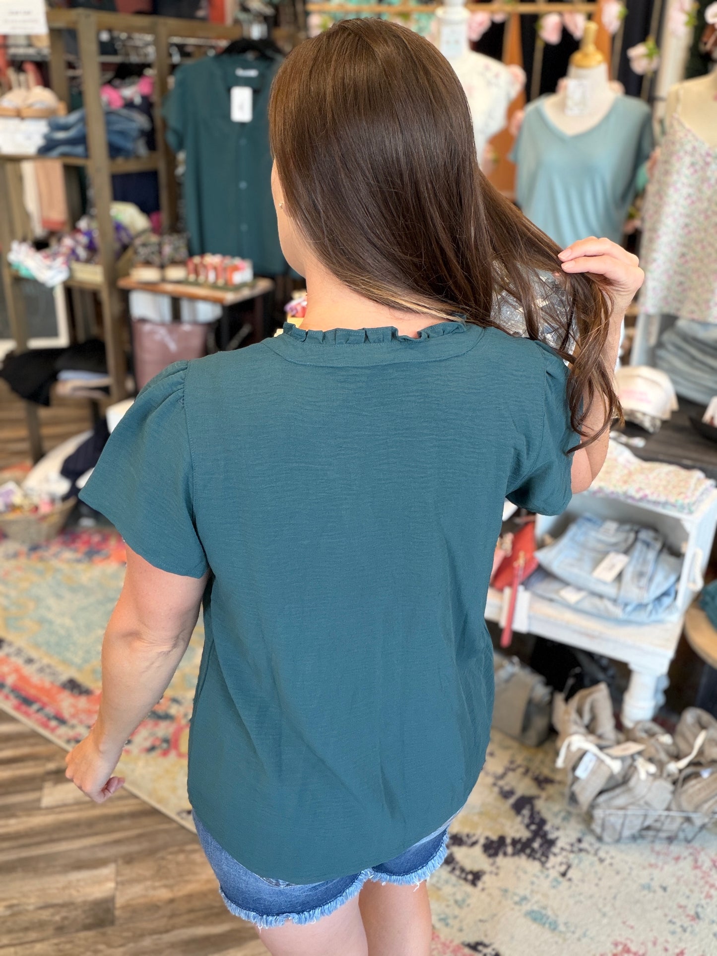 Frilled Neck Button Down Shirt