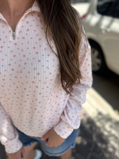 Pink Ribbed Floral Pullover