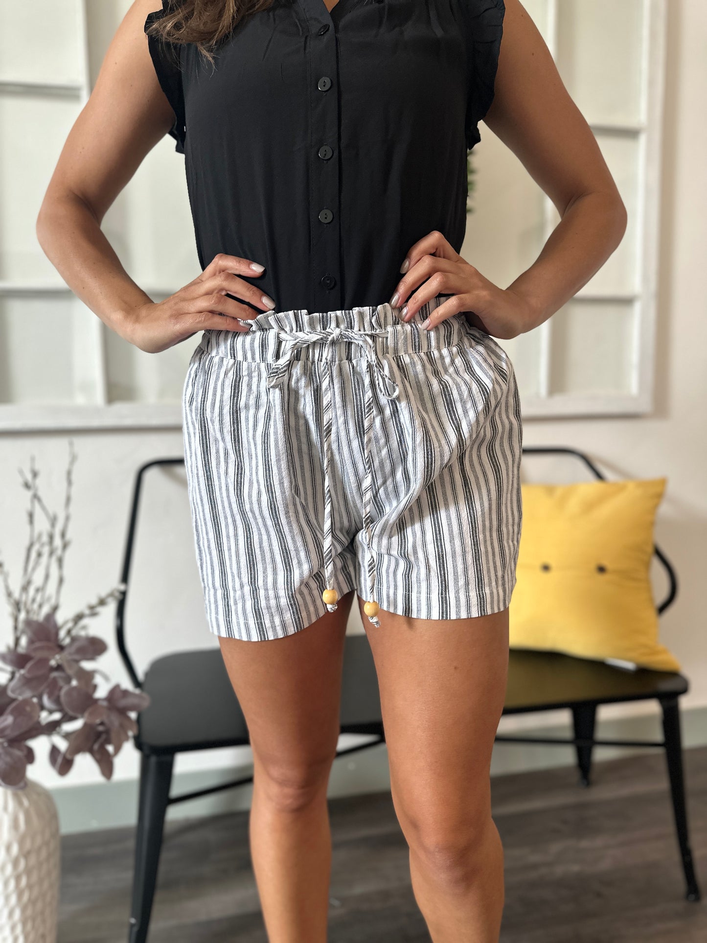 Linen Striped Drawstring Shorts