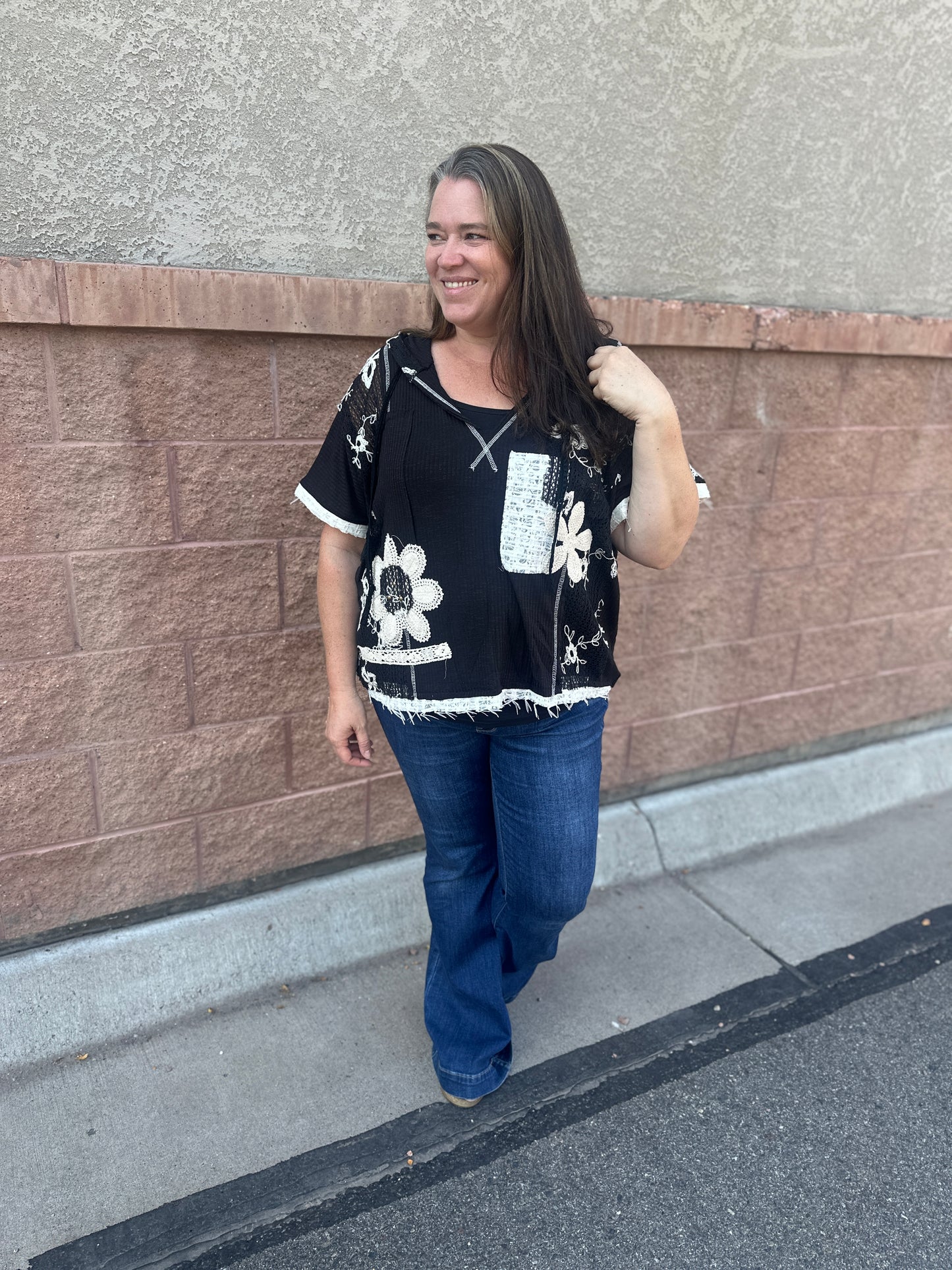 Crochet Oversized Short Sleeve Hoodie