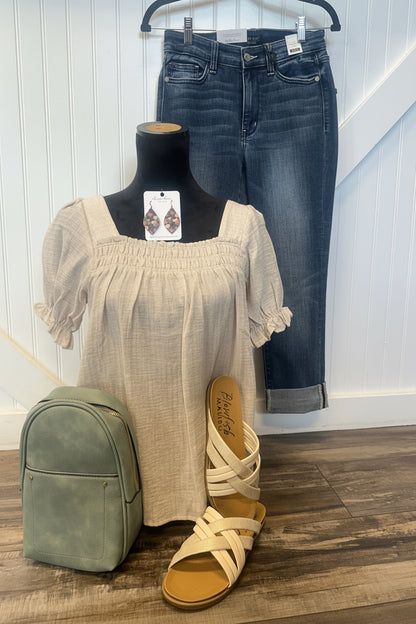 Oatmeal Smocked Top