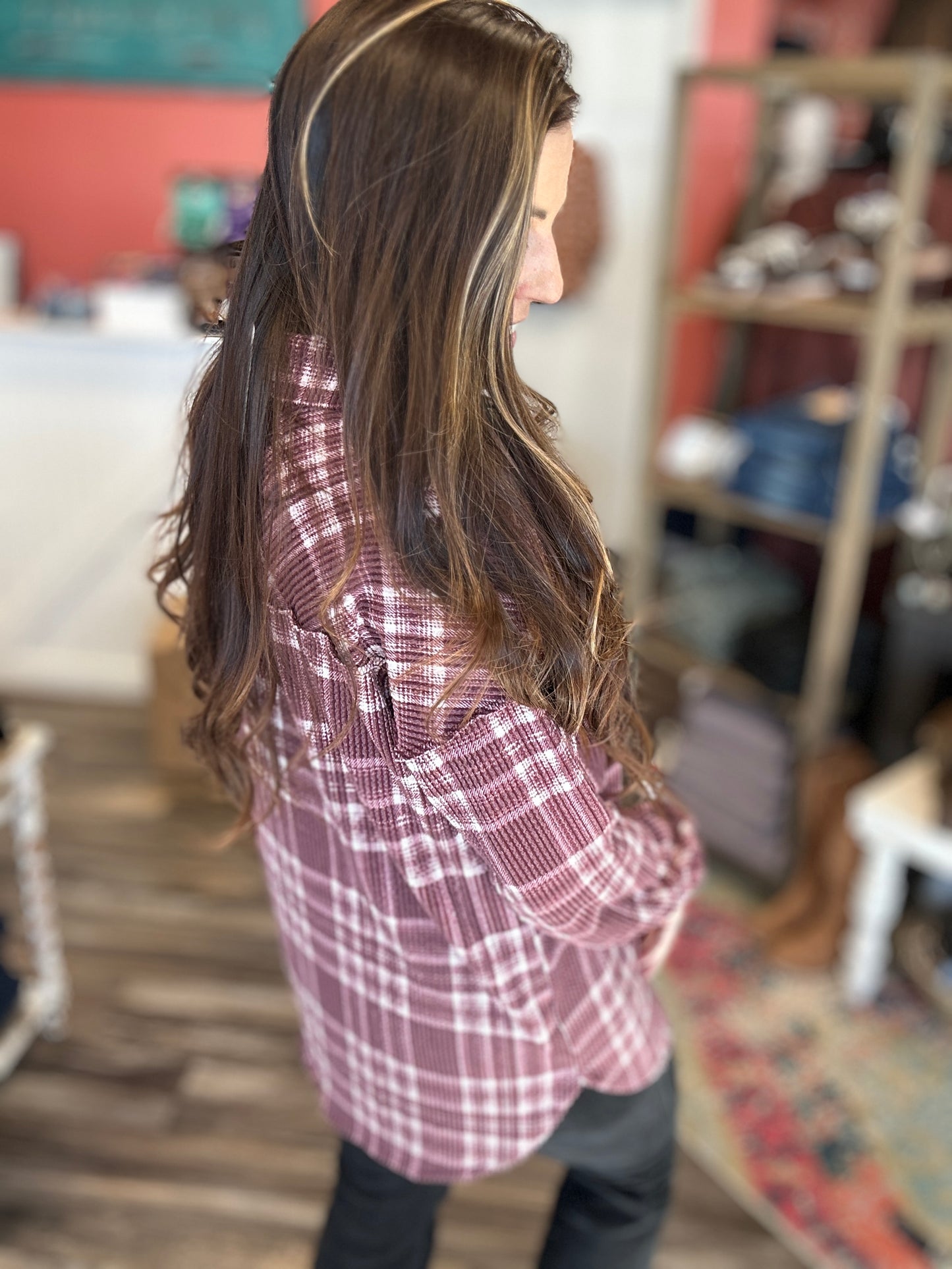Burgundy Ribbed Button UP