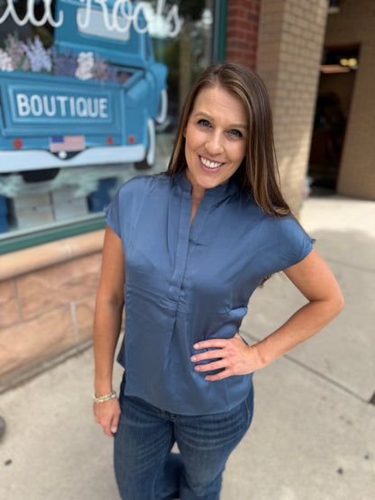Blue Satin Dolman Blouse