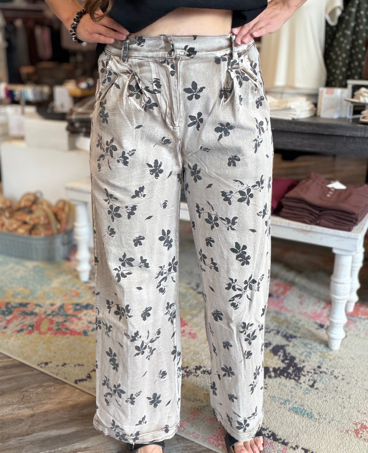Mocha Floral Wide Leg Pants