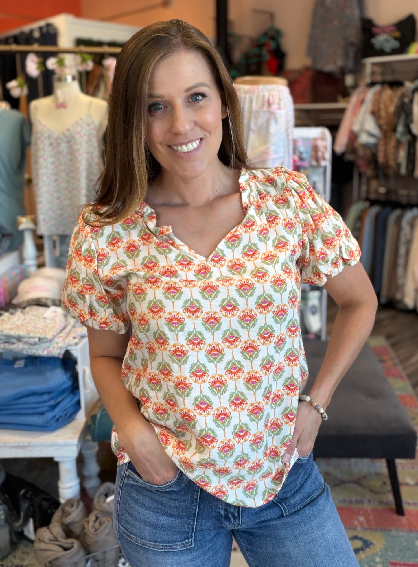 Mughal Floral Short Sleeve Blouse