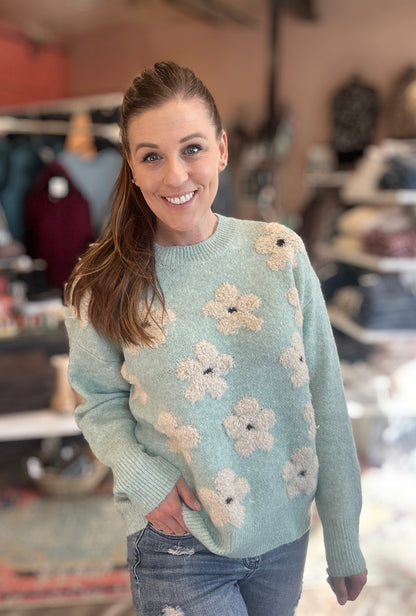 Flower Jacquard Pullover Sweater