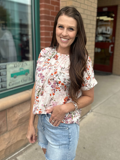 Crinkled Floral Short Sleeve