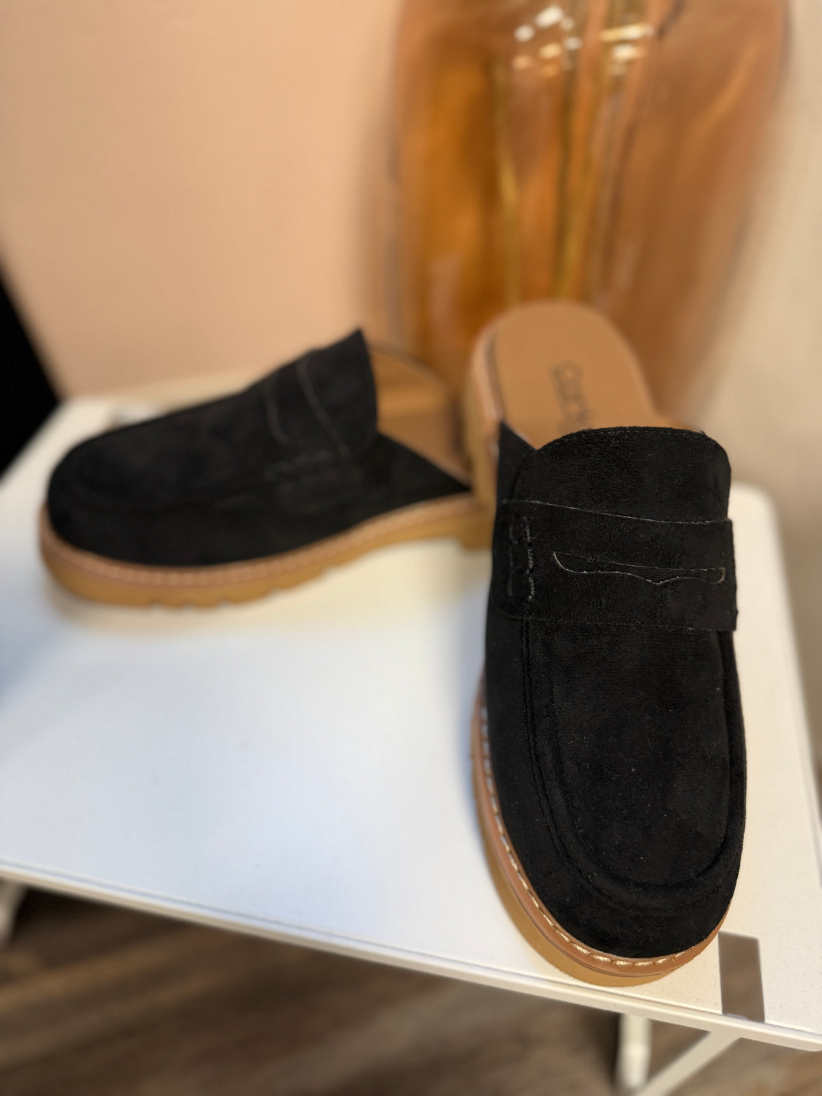 Black Faux Suede Loafters