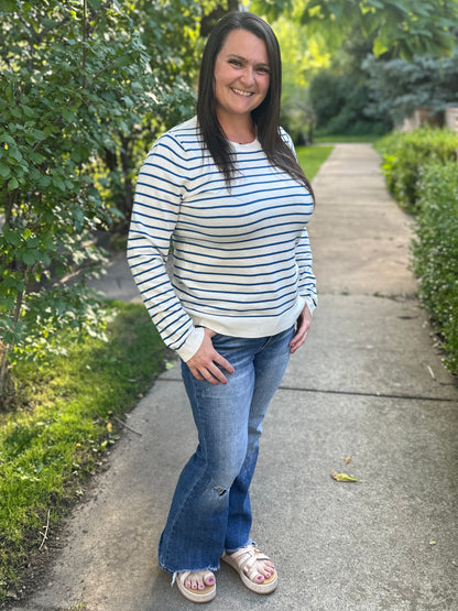 White & Blue Striped Long Sleeve