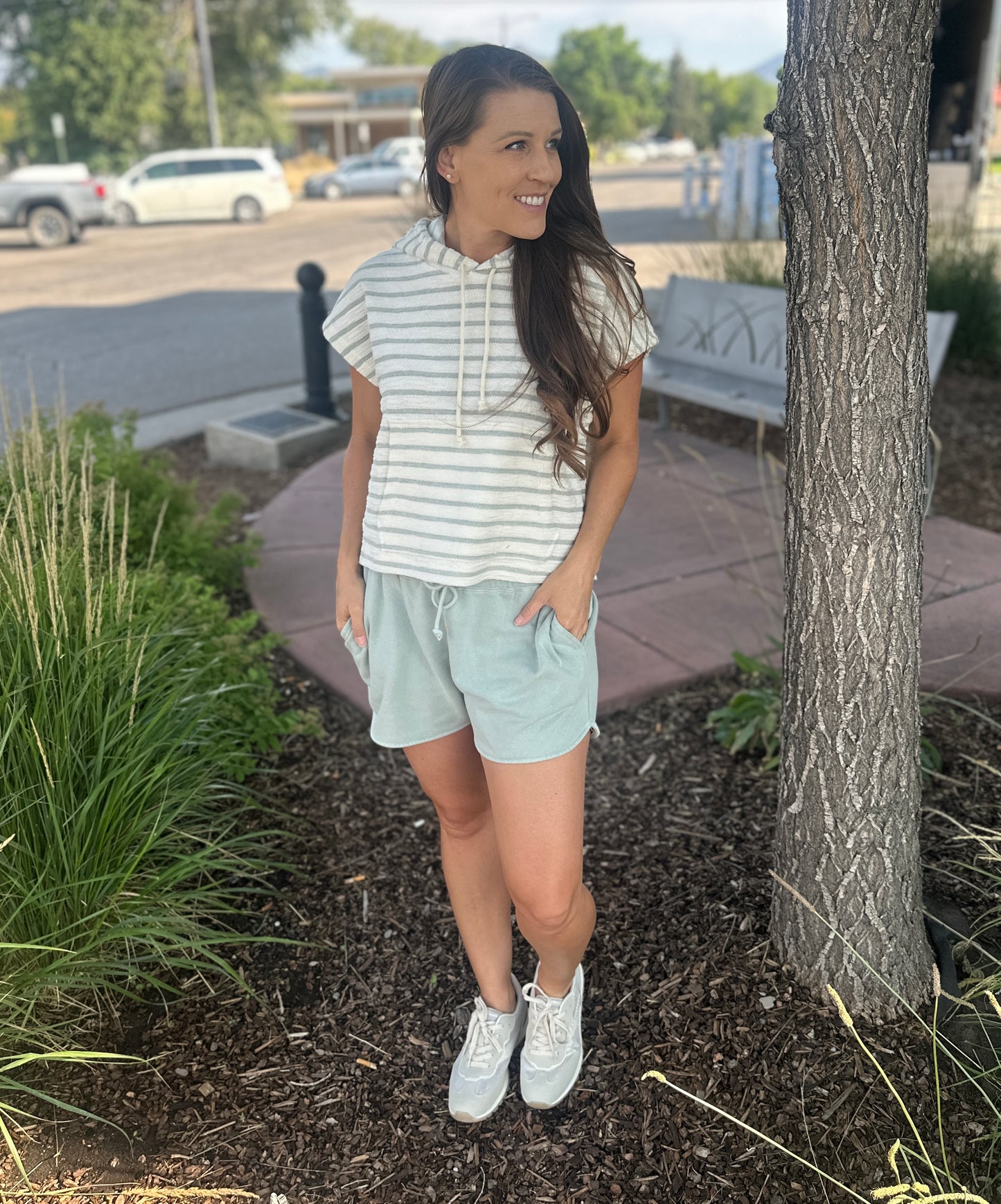 Sage Green Cotton Drawstring Shorts