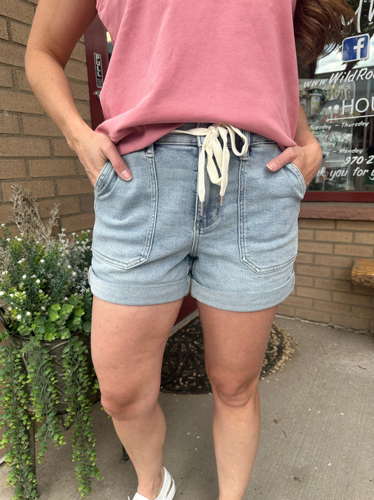 Light Wash Cuff Jogger Shorts
