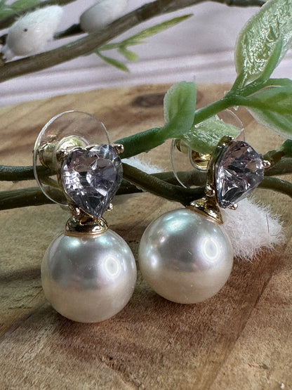 Heart Crystal with Pearl Earrings