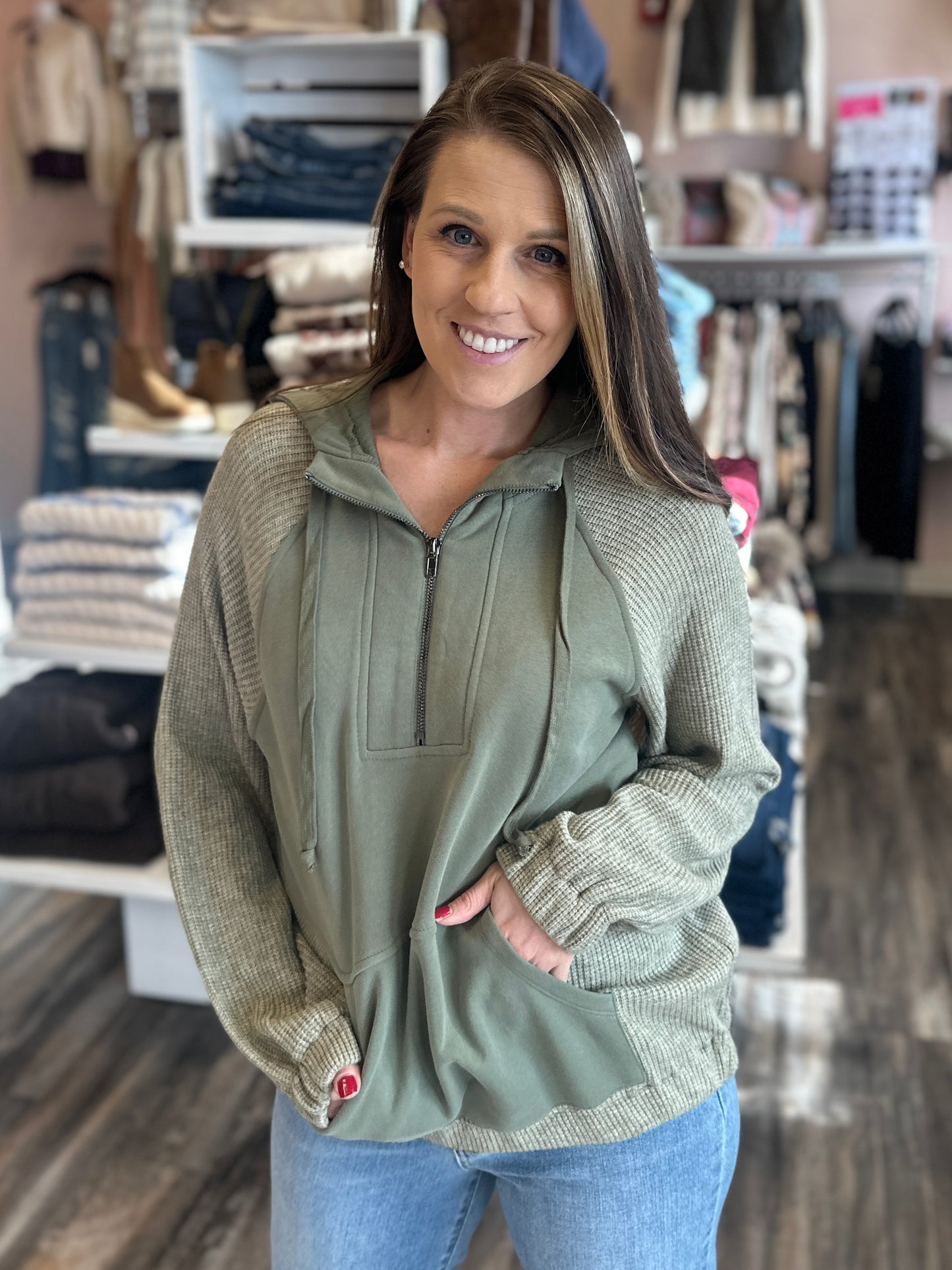 Fleece Mixed Half Zip Pullover
