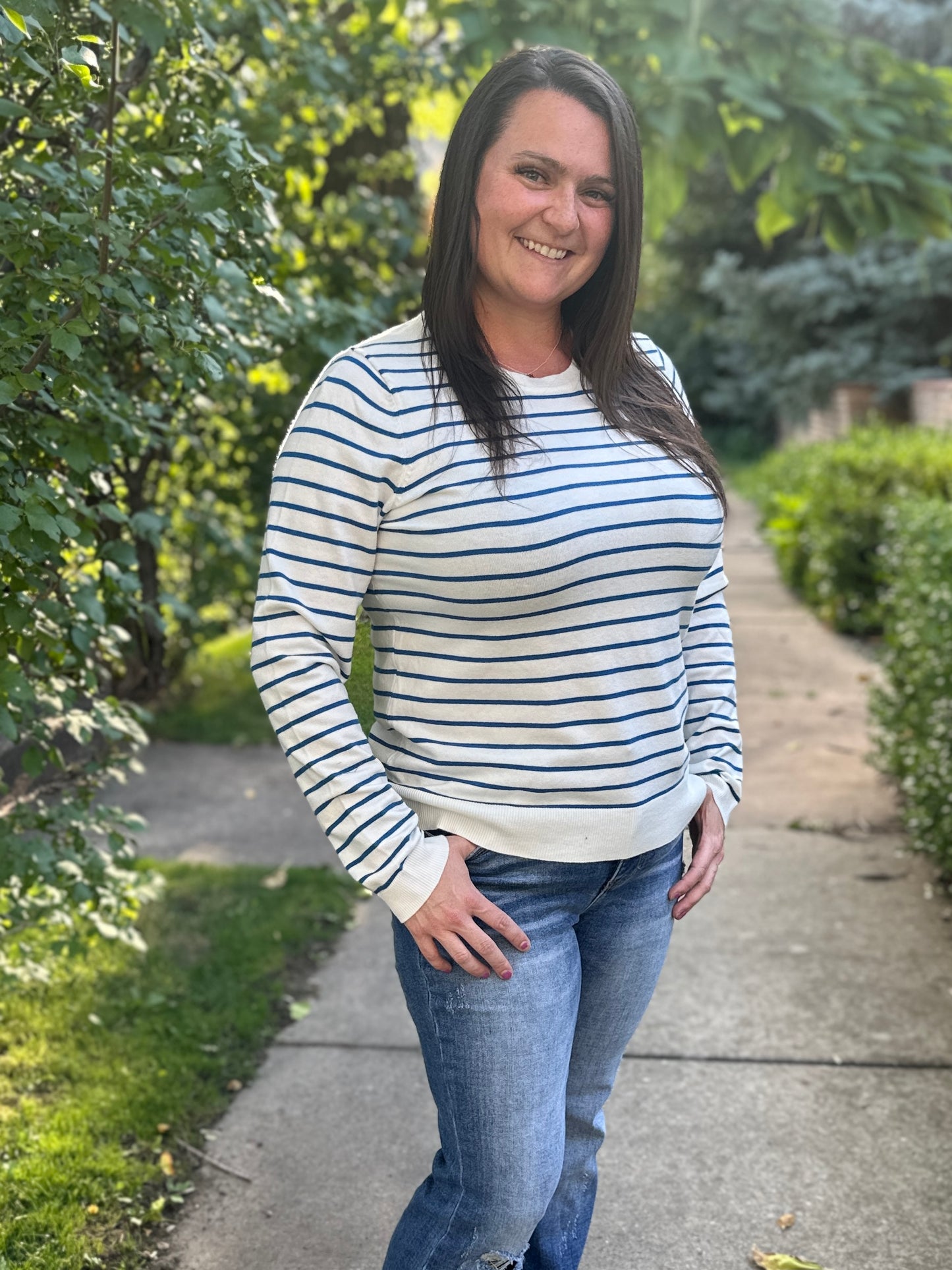 White & Blue Striped Long Sleeve