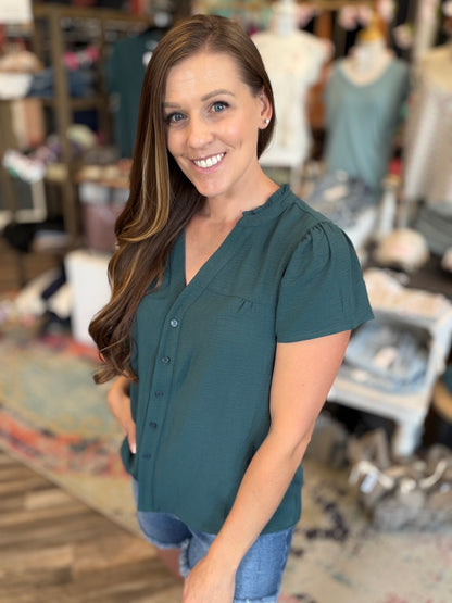 Frilled Neck Button Down Shirt
